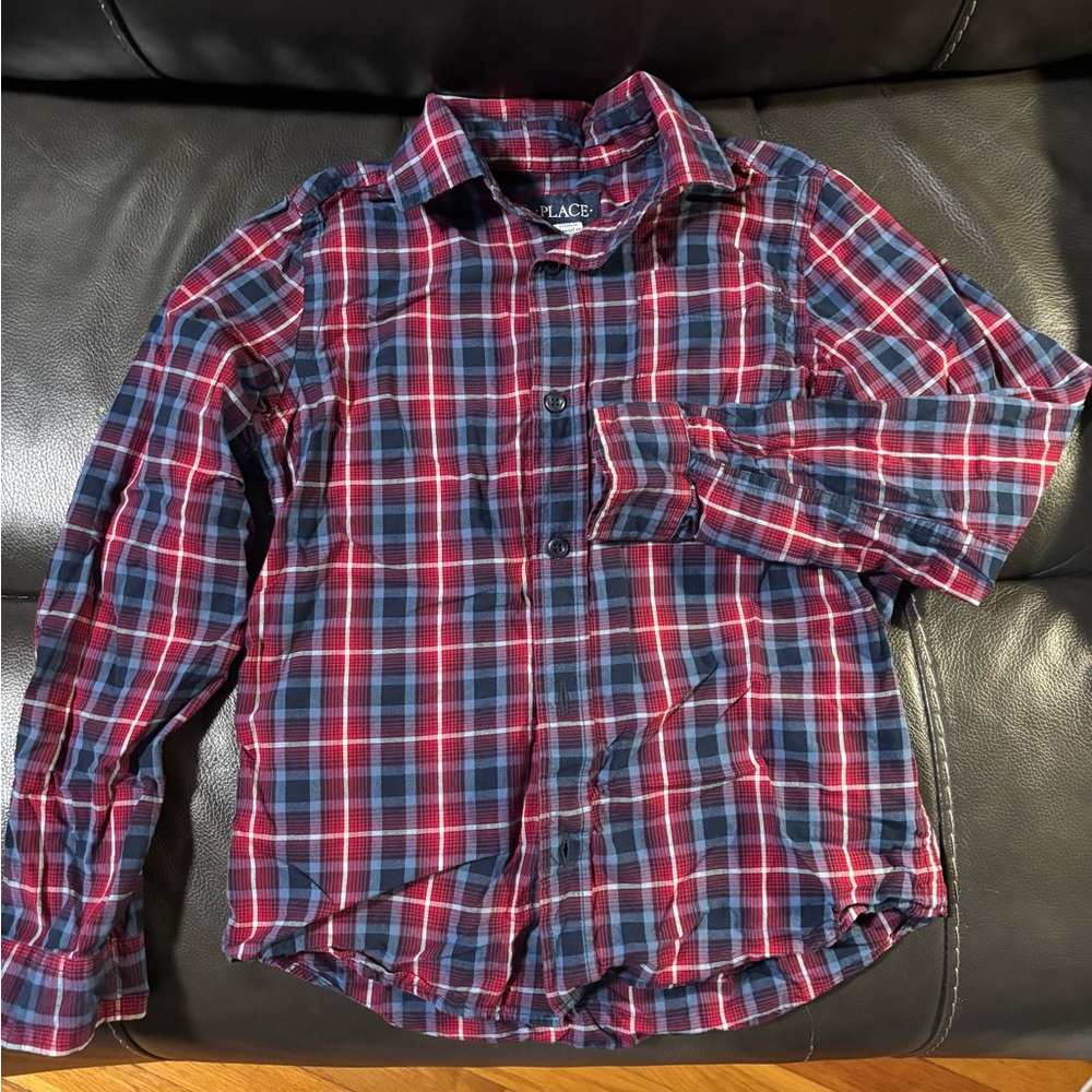 Children’s Place Boy Casual button up Plaid Shirt - Red and Blue